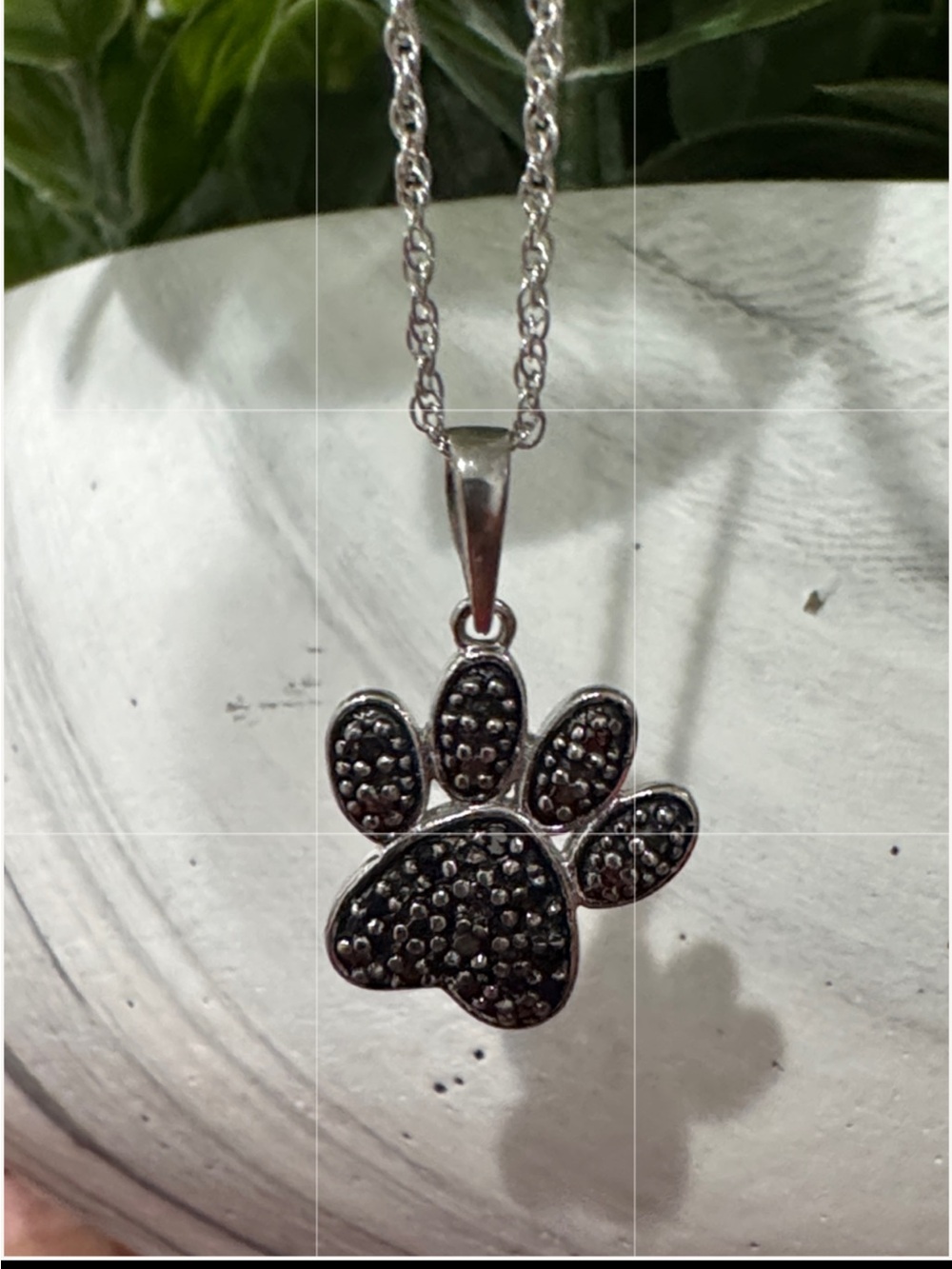 Paw Print Pendant Necklace in Silver with Black Accents